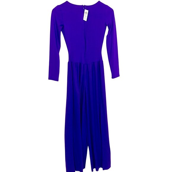 Body Wrappers Praise Dance Jumpsuit Size M Palazzo Pants Worship Purple Zip Back - Picture 6 of 12